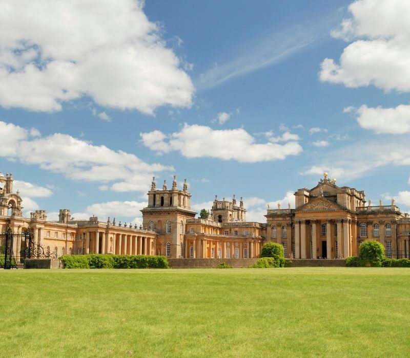 Blenheim Palace surrounded by summer gardens in Oxfordshire, England