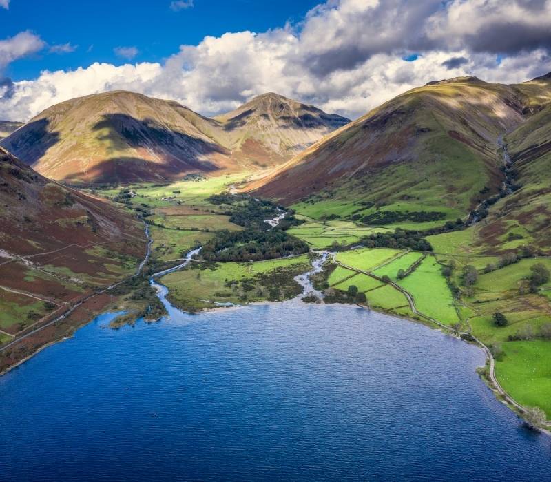 Scenic Wast Water lake surrounded by mountains in the Lake District, UK