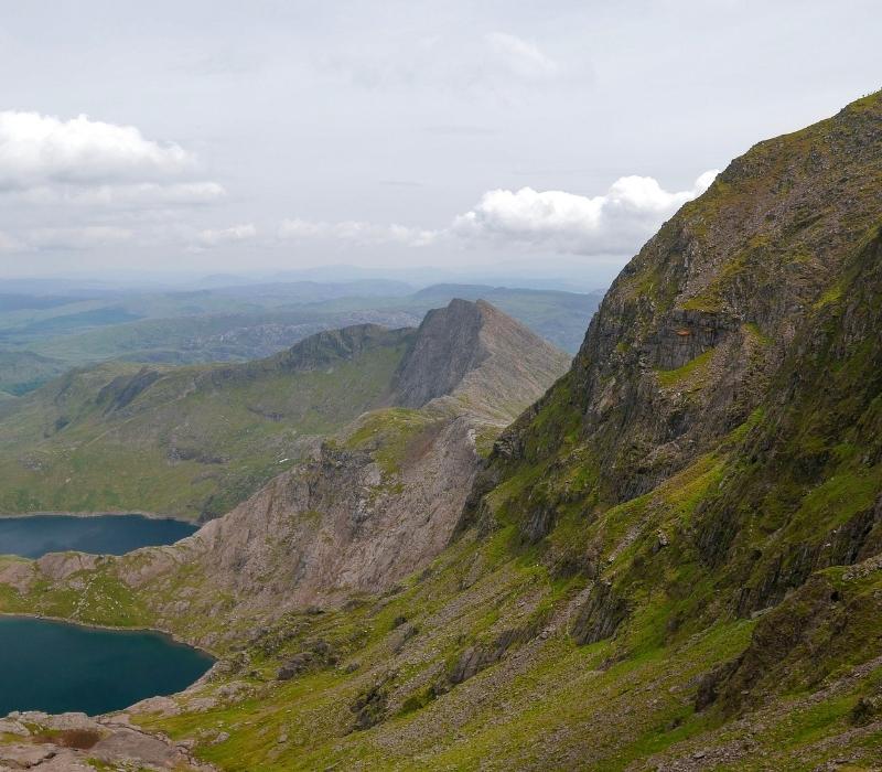 Snowdon mountain ridges and rugged landscape in North Wales
