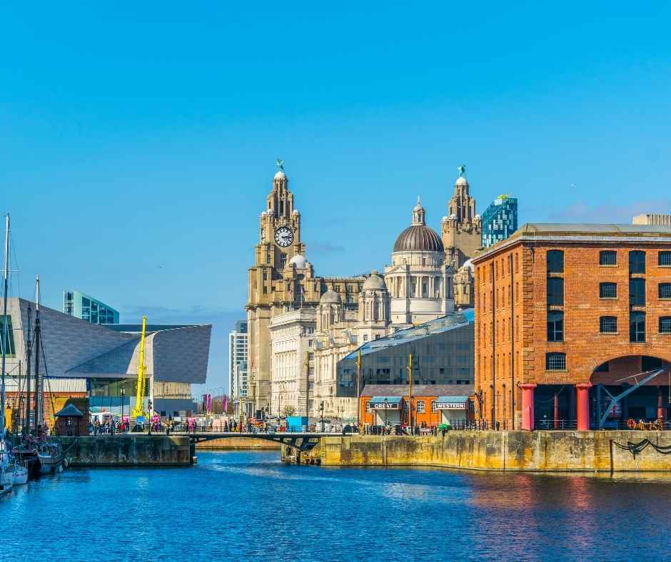 Liverpool city skyline featuring the Royal Liver Building and waterfront