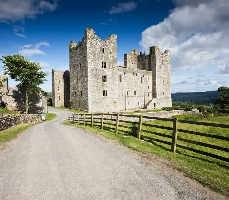 Medieval country castle surrounded by scenic Yorkshire countryside, UK